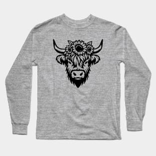 Highland Cow with Sunflower Crown Long Sleeve T-Shirt